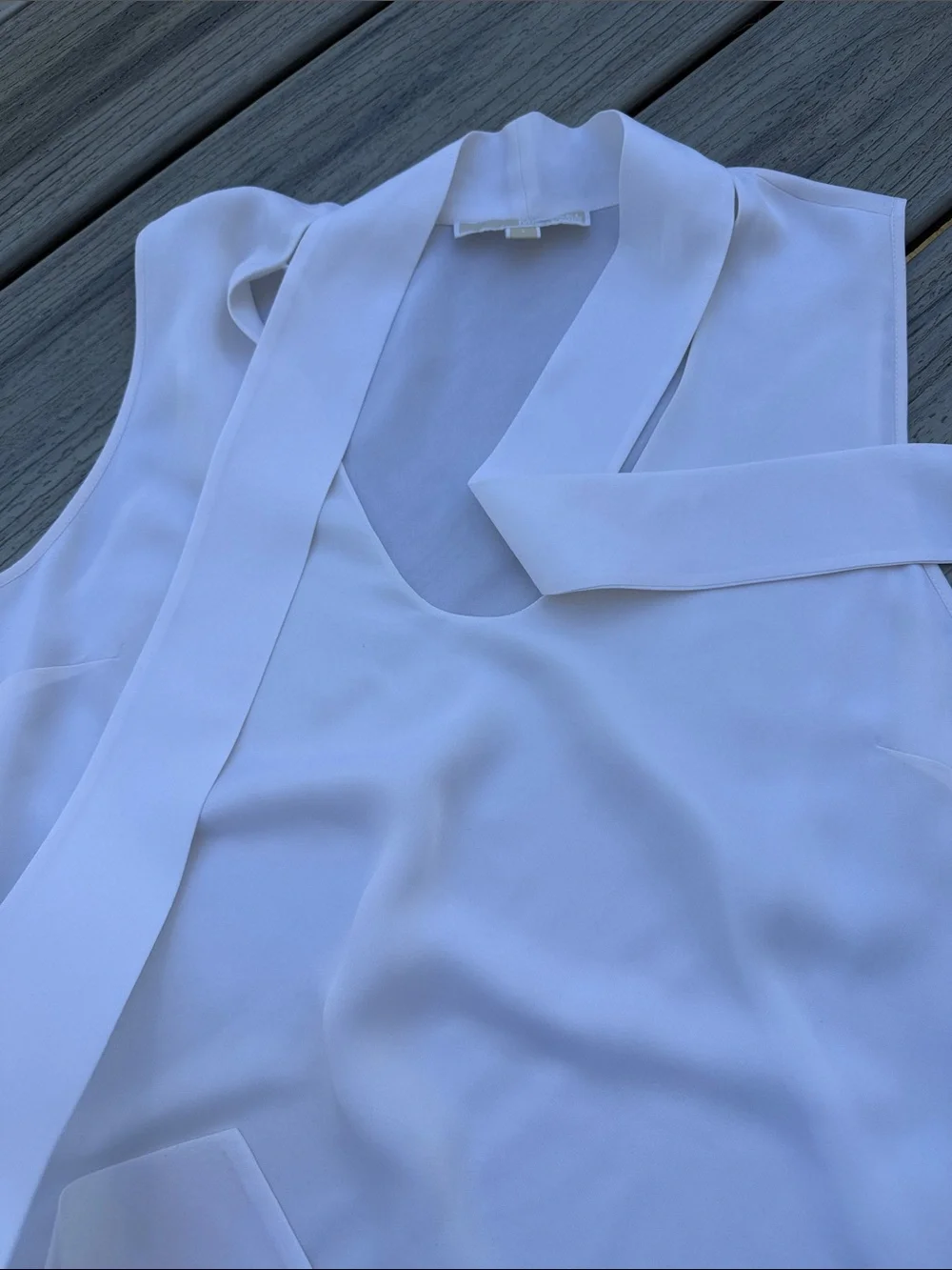 Michael Kors White Sleeveless Silk Tie-Neck Camisole